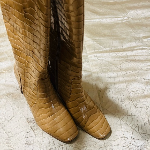 MARC FISHER LEATHER RAGANA CROC BOOT IN DARK NATURAL - Picture 12 of 14